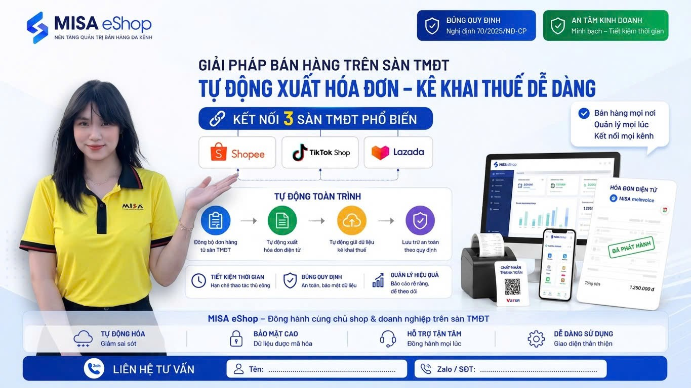 Giải pháp MISA eShop kết nối các sàn thương mại điện tử và tự động xuất hóa đơn