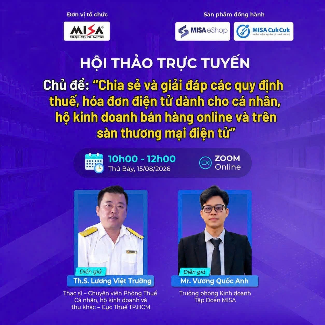 Poster hội thảo trực tuyến với diễn giả Lương Việt Trường và Vương Quốc Anh